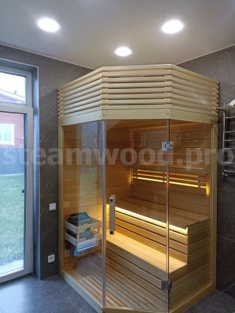 Двухместная угловая финская сауна Luxury из кедра